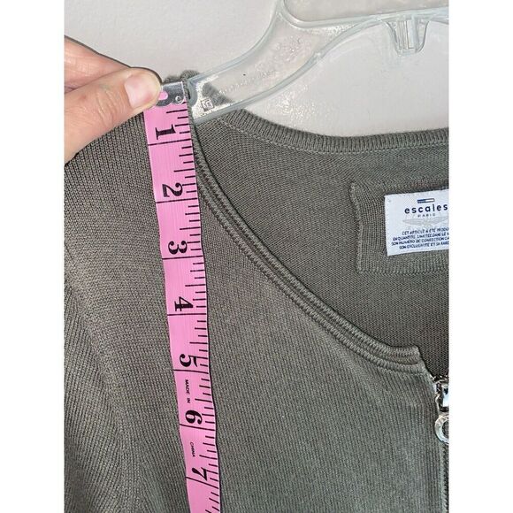 Cashmere Blend Sweater Dress Olive Green Front Zip Boho Y2K Quiet Luxury Small - Picture 9 of 16